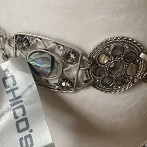 Chico’s Abalone Shell/rhinestone silver tone metal chain link belt Sz M/L Chico main image 4